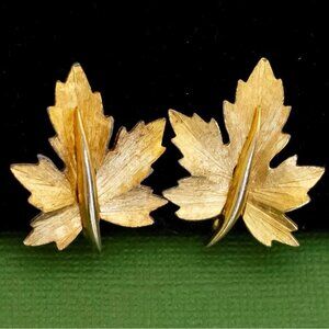 Vintage Art Nouveau Elven Maple Leaf Clip On Earrings by Boucher, K31